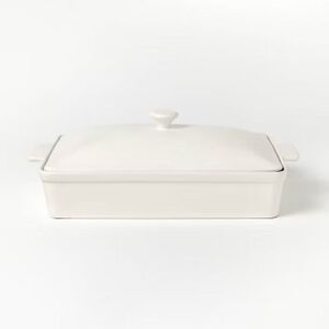 Figmint - 4qt Stoneware Rectangle Baking Dish with Lid Cream Cream